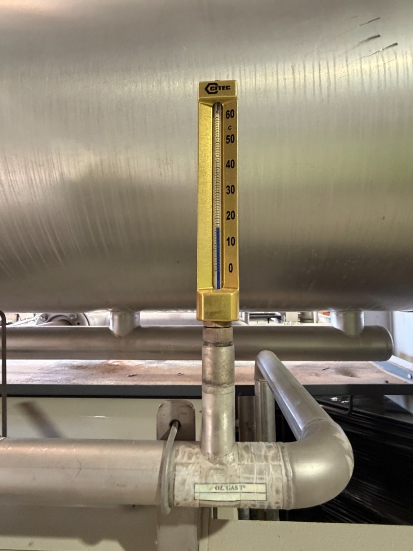 Ozone gas temperature indicator, 0 to 60 degrees C.