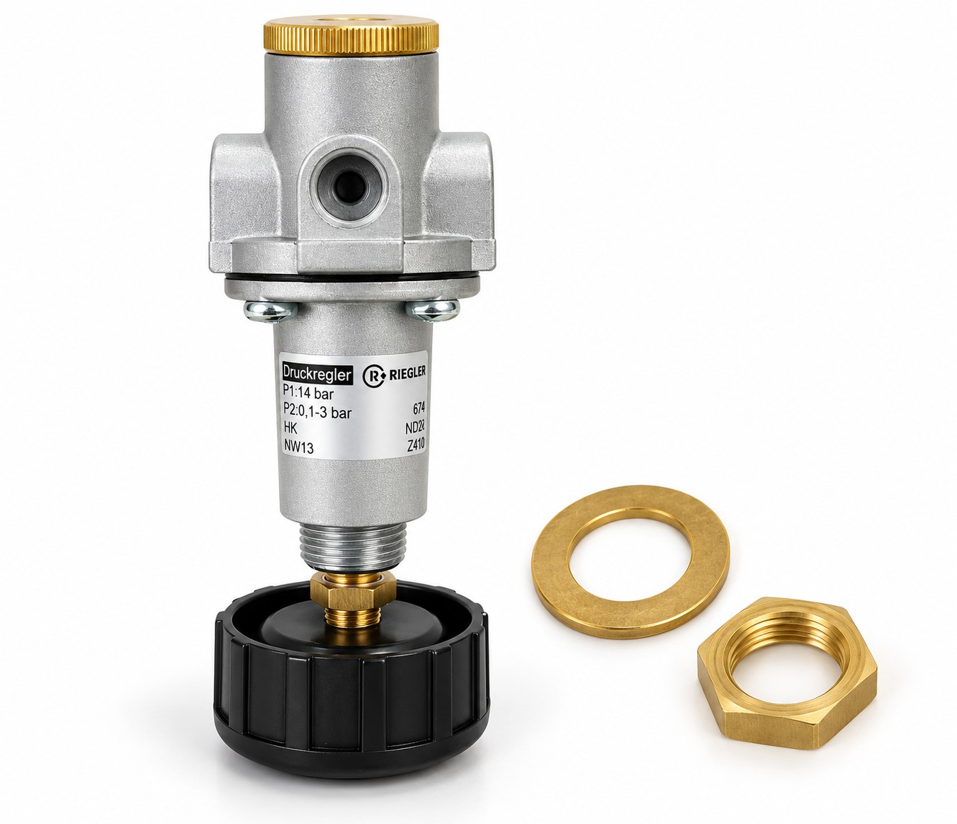 RIEGLER 637.513 A pressure regulator with brass mounting washer and nut