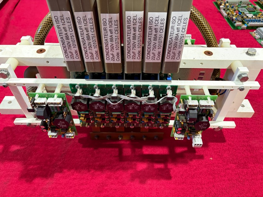 Six CELES capacitor modules marked 22 uF, 750 V, 88 A.