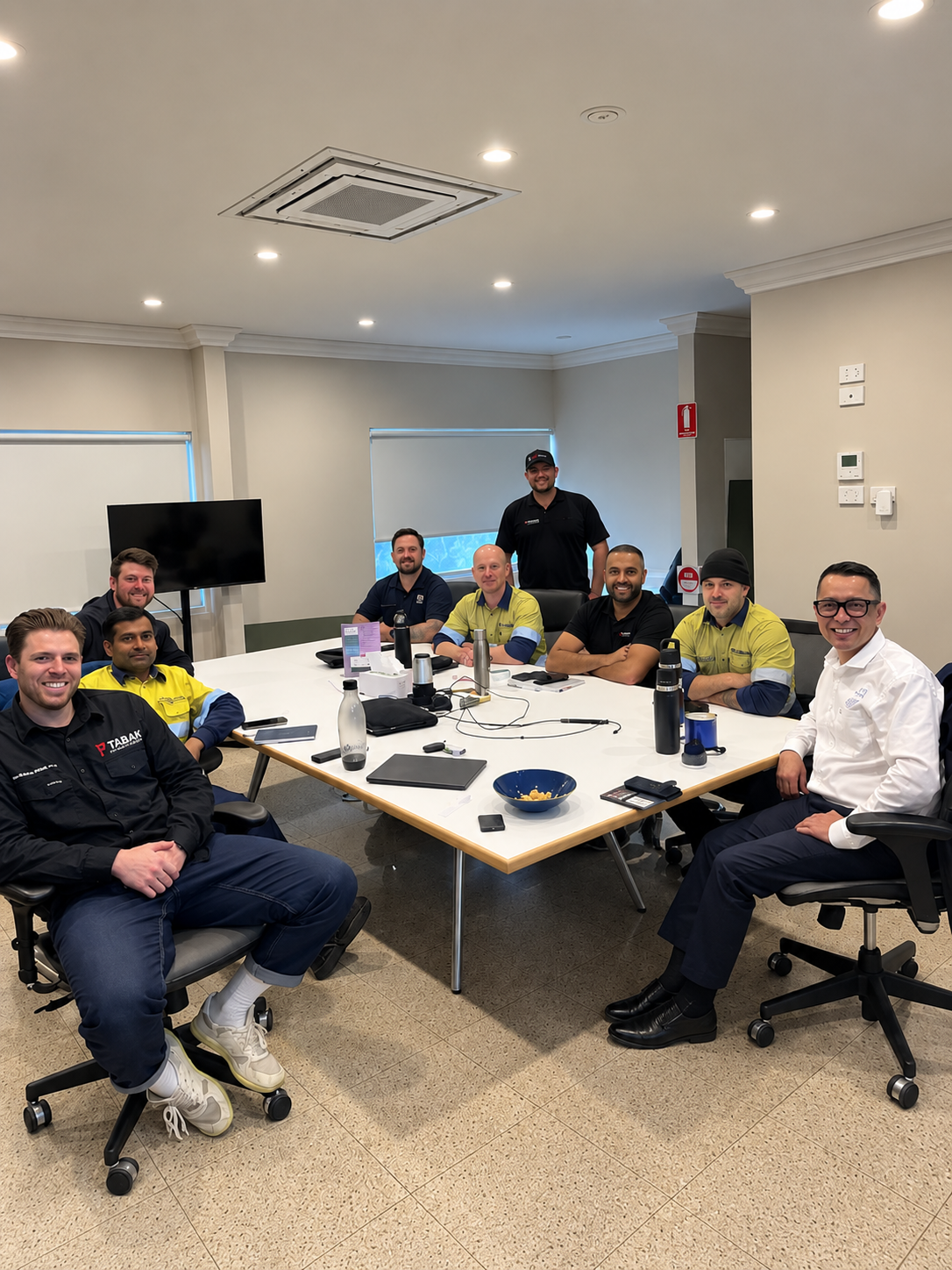 El equipo de ingeniería y soporte de Ozone UV Solutions en una sala de reuniones
