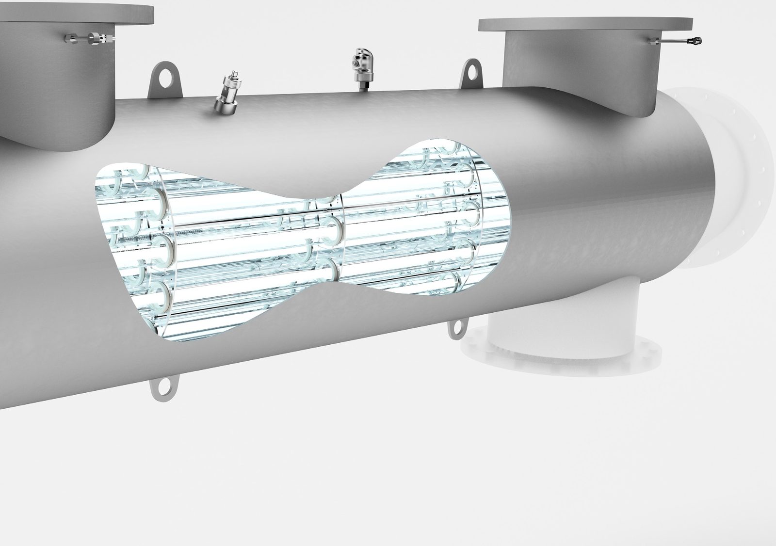 WEDECO LBX reactor cutaway showing UV lamps