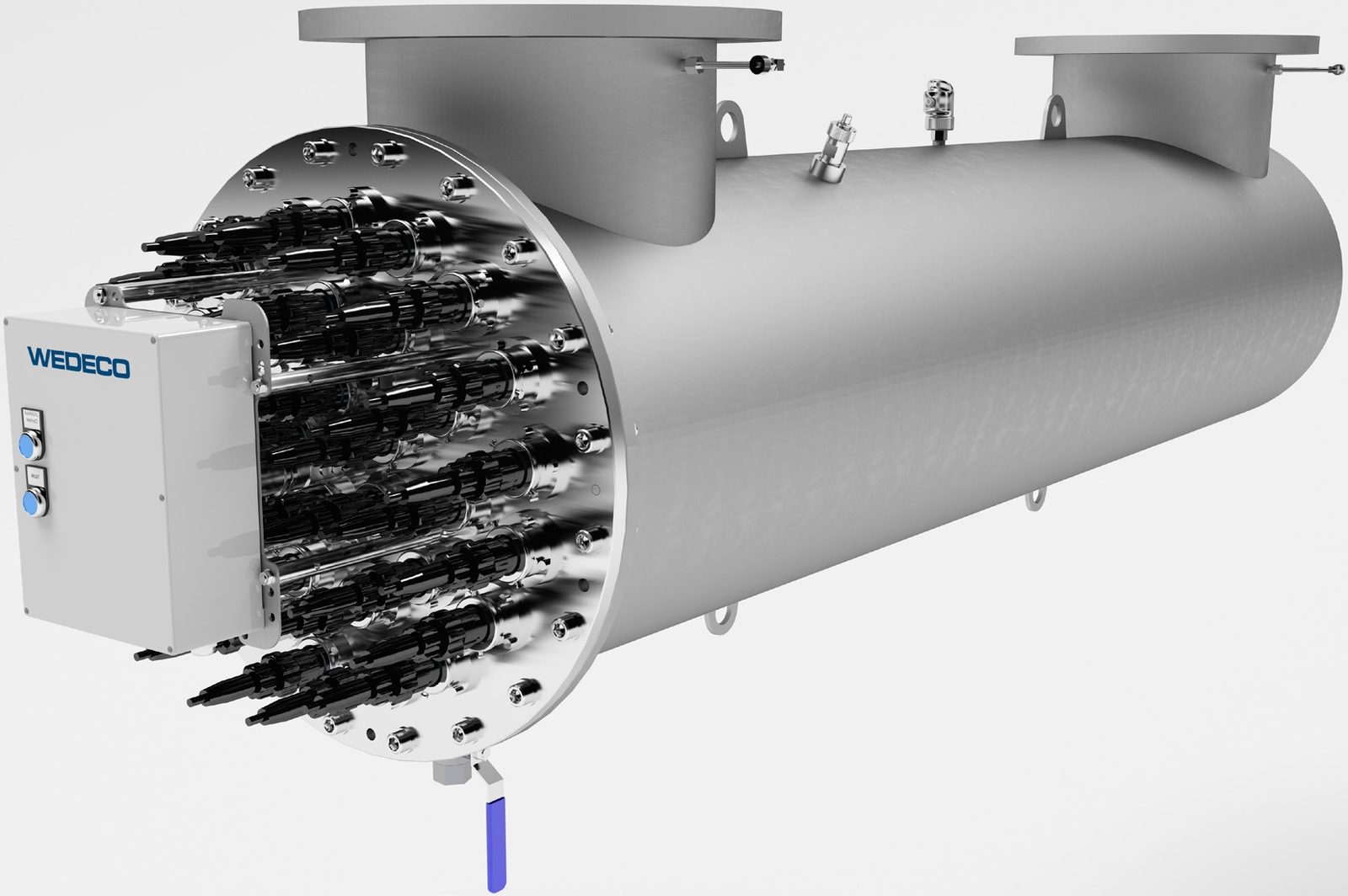 WEDECO LBX closed-vessel UV reactor with lamp connections and local control box