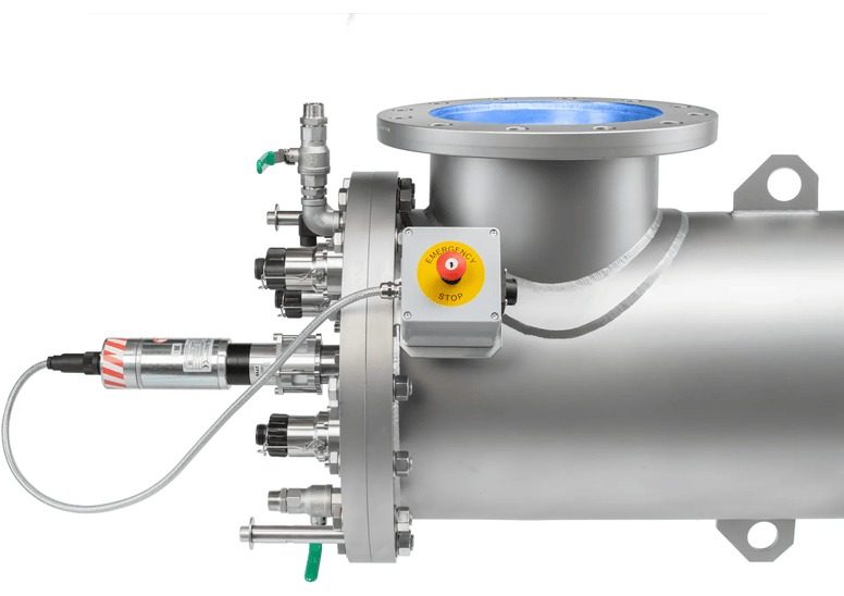 WEDECO Spektron reactor end with UV intensity sensor and emergency stop