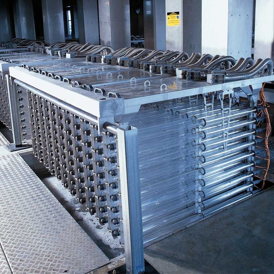 WEDECO TAK 55 UV module bank lifted out of the channel